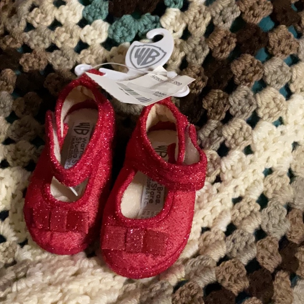 Ruby Slippers for a baby Dorthy Warner Bros Red Dress Shoes with Glitter Finish